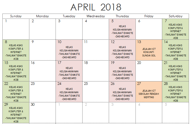 JADUAL AKTIVITI APRIL 2018
